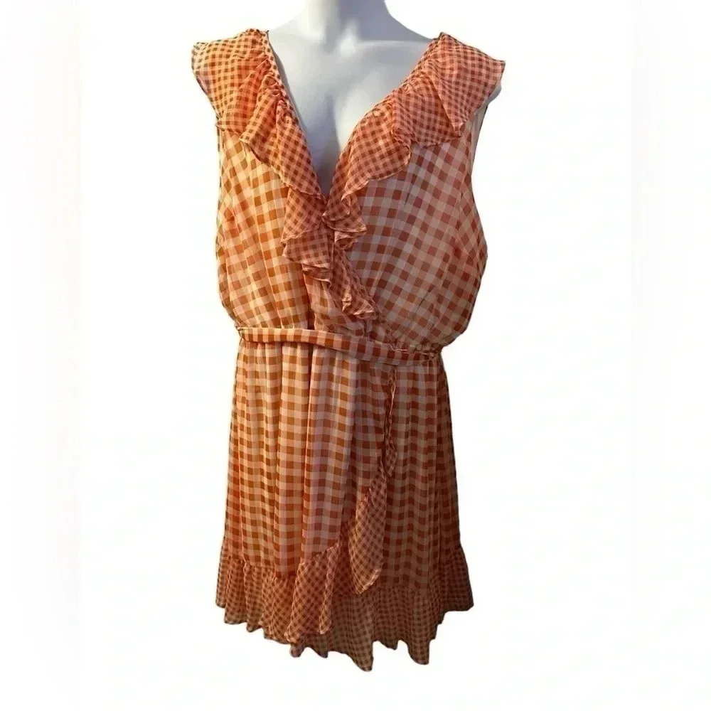Lauren Conrad Sleeveless Dress orange Gingham Women's plus size 4X